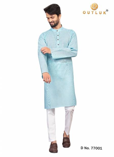 Sky Blue Colour Outluk 77 Cotton Fancy Casual Wear Kurta With Pajama Collection 77001